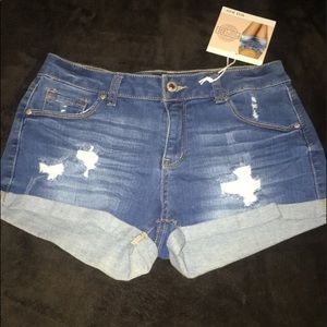 Medium wash denim jean shorts